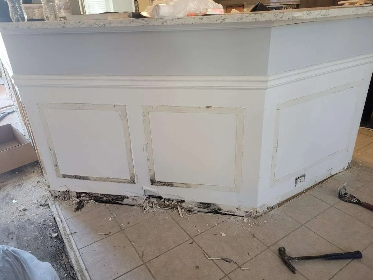 Water damage and mold on kitchen during Storm Damage Restoration in Salisbury